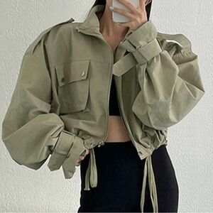 NWOT No name cropped dark olive green jacket. Fits like a small.